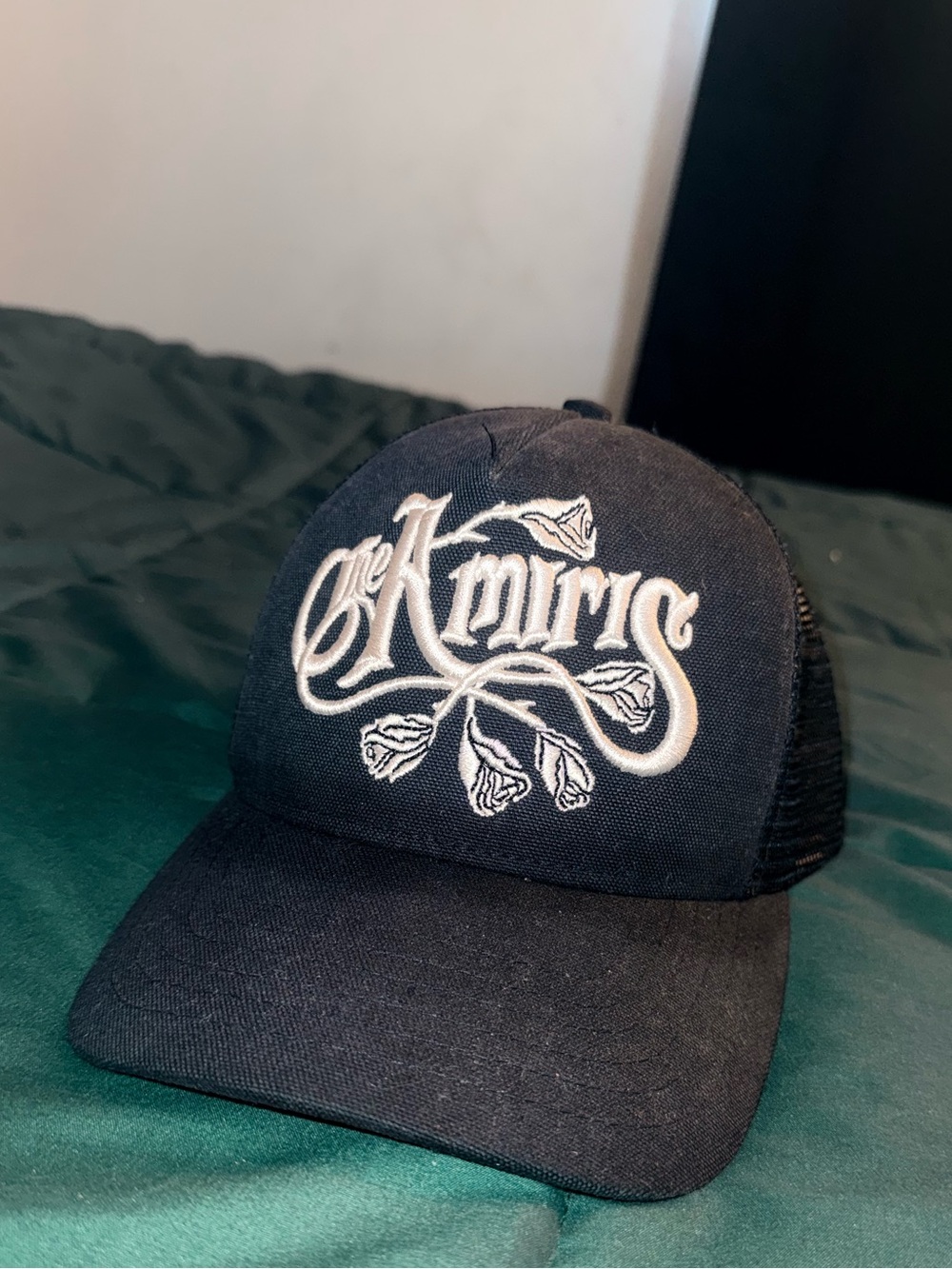 AMIRI Black Trucker Cap with White Script Logo